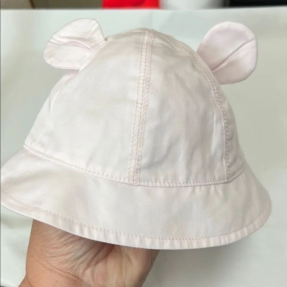 Janie and Jack Pale pink bucket hat with bear ears and chin strap NWT size NB